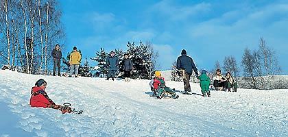 Rodeln/Schlittenfahrt vor unserer Ski Hütte